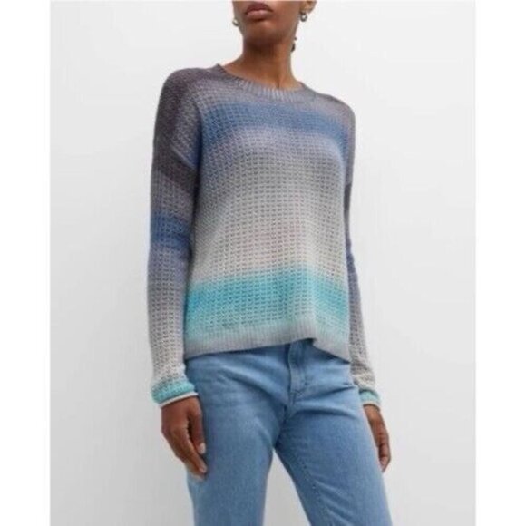 Lisa Todd Color Dreamer Sweater (Size L) Blue Ombré Wool Blend Open Stitch Knit - Picture 1 of 11
